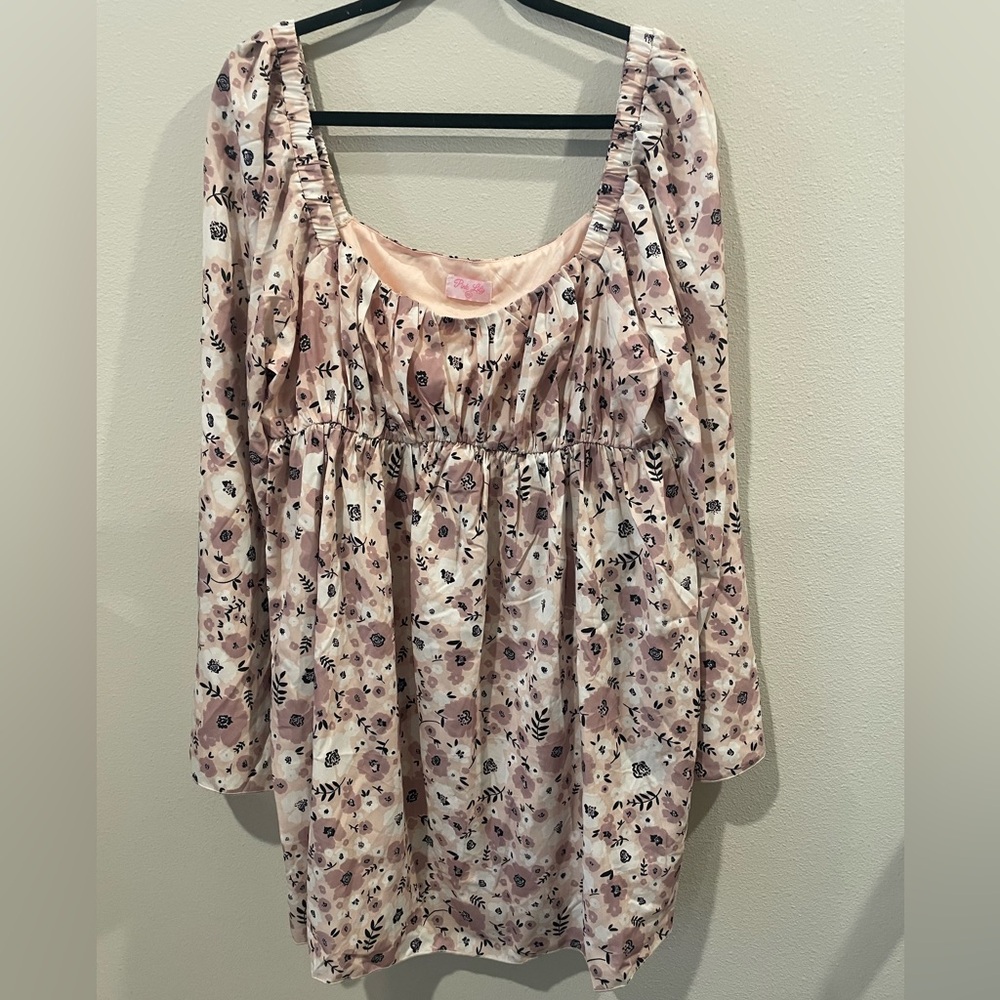 EUC Pink Lily XXL Floral Bell Sleeve Cinch Waist Babydoll Dress